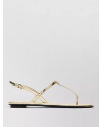 Prada - Flat Sole Metallic Finish Open Toe Sandals - Lyst