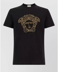 Versace - Cotton Jersey Medusa Embroidered Short Sleeve T Shirt - Lyst