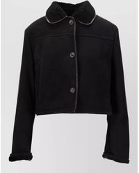 LA ROSE - Shearling Collar Cropped Leather Jacket - Lyst