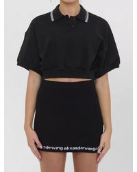 Alexander Wang - Cropped Cotton Short-Sleeve Polo Top - Lyst