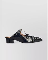 Ganni - Laced Block Heel Mules With Eyelet Detailing - Lyst