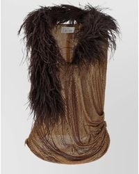 GIUSEPPE DI MORABITO - Crystal-Embellished Feather-Trim V-Neck Sleeveless Top - Lyst