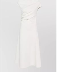 P.A.R.O.S.H. - Draped Boat Neck Short Sleeve Midi Dress - Lyst