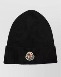 Moncler - Wool Beanie Hat Logo Detail - Lyst