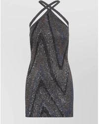 Missoni - Metallic Zigzag Knit Sleeveless Halterneck Mini Dress - Lyst