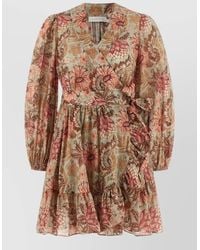 Zimmermann - Cotton Floral-Print Wrap Mini Dress - Lyst