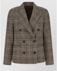 Brunello Cucinelli - Double Breasted Plaid Cashmere Blend Blazer - Lyst