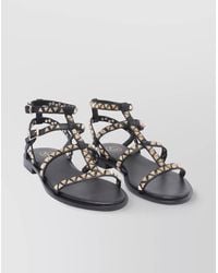 Ash - Ankle Strap Leather Flat Sandals With Studs - Lyst