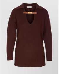 Elisabetta Franchi - Ribbed V-Neck Long-Sleeve Knitted Top - Lyst