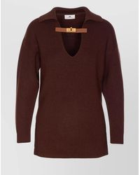 Elisabetta Franchi - Knitwear Collared Design Long Sleeves Ribbed Texture V-Neckline - Lyst