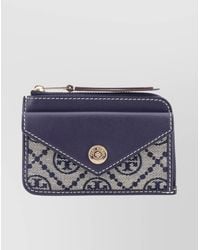 Tory Burch - Logo Jacquard Leather Trim Card Holder - Lyst
