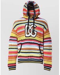 Dolce & Gabbana - Cashmere Striped Crochet-Knit Hooded Sweater - Lyst