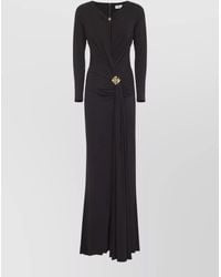 Elisabetta Franchi - V-Neck Cutout Draped Long-Sleeve Maxi Dress - Lyst