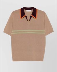Dries Van Noten - V Neck Merino Wool Striped Polo Collar - Lyst