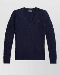 Polo Ralph Lauren - Wool Cashmere Cable-Knit V-Neck Long-Sleeve Sweater - Lyst