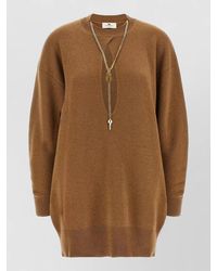 Elisabetta Franchi - Cashmere Wool Ribbed Knit Cutout Knee-Length Dress - Lyst