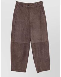 Via Masini 80 - Suede Leather Paneled Wide-Leg Trousers - Lyst