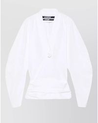 Jacquemus - Cotton V-Neck Ruffled Wrap Blouse - Lyst