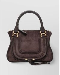 Chloé - Structured Suede Leather Handbag With Detachable Strap - Lyst