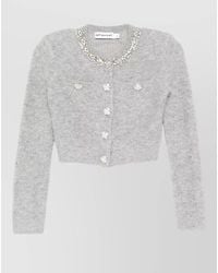 Self-Portrait - Crystal-Embellished Cropped Knit Cardigan - Lyst