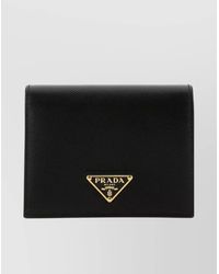 Prada - Leather Wallet With Fold-Over Design And Textured Finish - Lyst