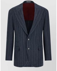 Brunello Cucinelli - Silk Hemp Pinstriped Single-Breasted Blazer - Lyst