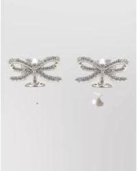 Self-Portrait - Crystal Bow Earrings Featuring Pearl Detail - Lyst