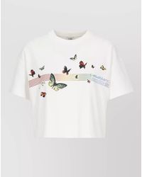 CASABLANCA - Cropped Butterfly Print T-Shirt - Lyst