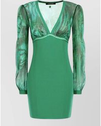 Roberto Cavalli - Dress Fitted Silhouette Sheer Long Sleeves V Neckline - Lyst