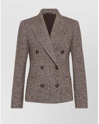 Brunello Cucinelli - Wool Double-Breasted Jacket With Front Pockets - Lyst
