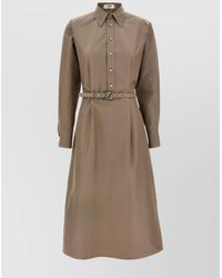 Fendi - Silk Blend Belted Midi Shirt Dress - Lyst