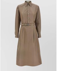 Fendi - Waist Belt Midi Dress With Cuffed Sleeves - Lyst