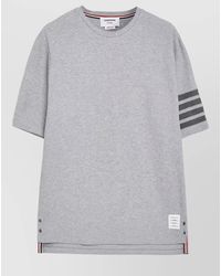 Thom Browne - Short Sleeve Pique Knit T-Shirt Stripe Detail - Lyst