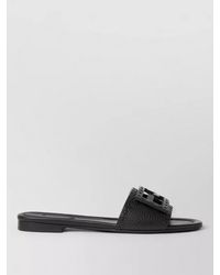 Fendi - Flat Sole Open Toe Textured Strap Slides - Lyst