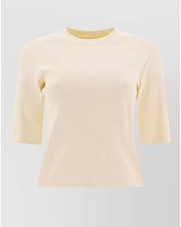 Sandbeige - Crew Neck Ribbed Texture Short Sleeves Top - Lyst