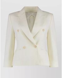 Max Mara - Wool Stretch Double Breasted Cropped Blazer - Lyst