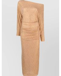 Self-Portrait - Rhinestone Mesh Asymmetric Long-Sleeve Midi Dress - Lyst