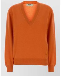 Fendi - Cashmere Oversized V-Neck Logo-Embroidered Jumper - Lyst