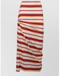 Rabanne - Striped Gathered Cotton Midi Skirt - Lyst