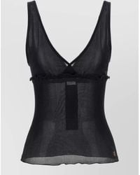 Saint Laurent - Silk Ribbed Lace Trim Tank Top - Lyst