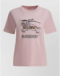 Burberry - Cotton Check Logo-Embroidered T-Shirt - Lyst