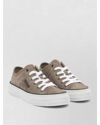 Brunello Cucinelli - Shiny Tab Suede Low Top Sneakers - Lyst