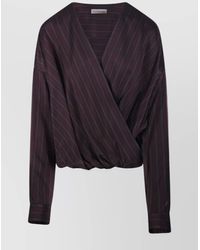 Dries Van Noten - Striped V-Neck Wrap Shirt - Lyst