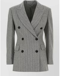 Brunello Cucinelli - Stretch Wool Blend Pinstripe Tailored Blazer - Lyst