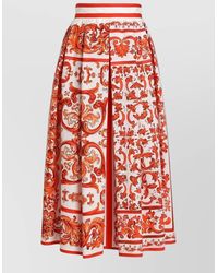 Dolce & Gabbana - Majolica Print Poplin Pleated Midi Skirt - Lyst