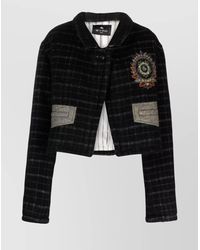 Etro - Cropped Wool Blend Jacket With Check Pattern - Lyst