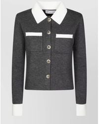 Self-Portrait - Wool Blend Contrast Collar Cardigan - Lyst