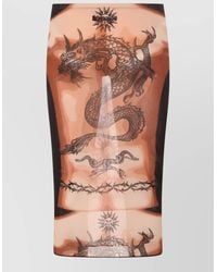 Jean Paul Gaultier - Mesh Printed Midi Fitted Skirt - Lyst