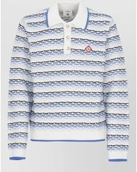 CASABLANCA - Striped Logo-Embroidered Cotton Knit Long-Sleeve Polo Shirt - Lyst