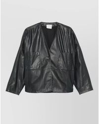 forte_forte - Leather Kimono Jacket V Neck Patch Pockets - Lyst